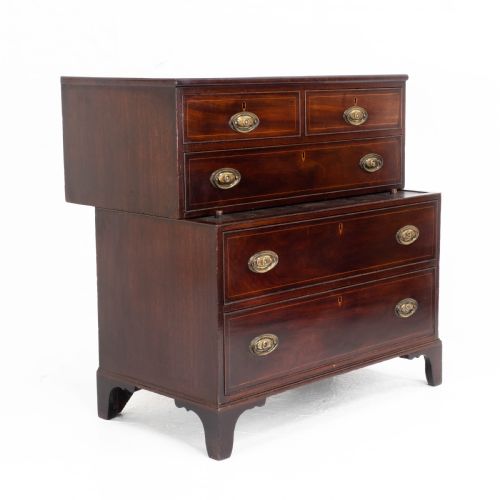 GEORGIAN MAHOGANY INLAID SPLIT CHEST OF DRAWERS REGENCY CAMPAIGN - ADDITIONAL PHOTO 5
