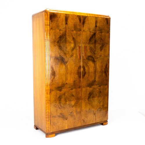 ART DECO BURR WALNUT DOUBLE WARDROBE SMALL COMPACTUM ARMOIRE - ADDITIONAL PHOTO 2
