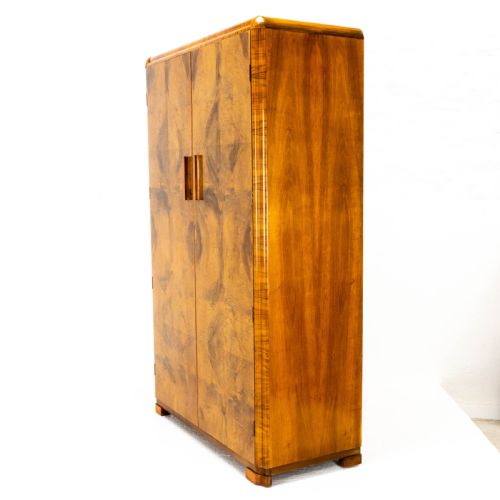 ART DECO BURR WALNUT DOUBLE WARDROBE SMALL COMPACTUM ARMOIRE - ADDITIONAL PHOTO 6