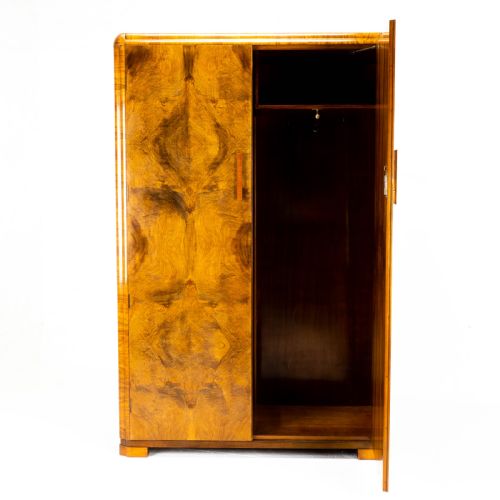 ART DECO BURR WALNUT DOUBLE WARDROBE SMALL COMPACTUM ARMOIRE - ADDITIONAL PHOTO 11