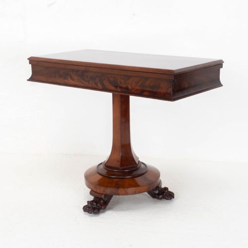 WILLIAM IV FLAME MAHOGANY PEDESTAL CONSOLE FOLDOVER TEA TABLE CLAW FEET C1835 - ADDITIONAL PHOTO 1