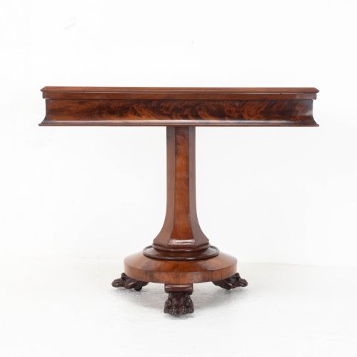 WILLIAM IV FLAME MAHOGANY PEDESTAL CONSOLE FOLDOVER TEA TABLE CLAW FEET C1835 - ADDITIONAL PHOTO 4