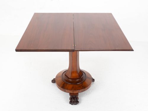 WILLIAM IV FLAME MAHOGANY PEDESTAL CONSOLE FOLDOVER TEA TABLE CLAW FEET C1835 - ADDITIONAL PHOTO 11