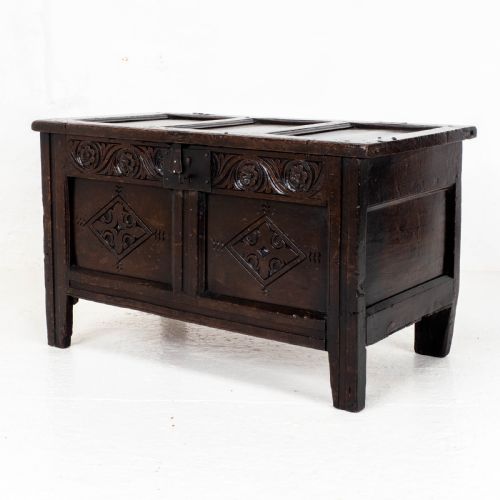 late c17th carolean small dark oak panelled coffer charles ii jacobean - CATEGORY: ANTIQUE CHESTS - DATED 17TH CENTURY