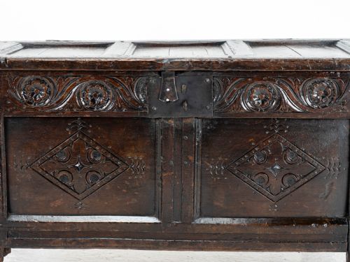 LATE C17TH CAROLEAN SMALL DARK OAK PANELLED COFFER CHARLES II JACOBEAN - ADDITIONAL PHOTO 5