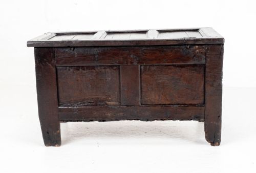 LATE C17TH CAROLEAN SMALL DARK OAK PANELLED COFFER CHARLES II JACOBEAN - ADDITIONAL PHOTO 8