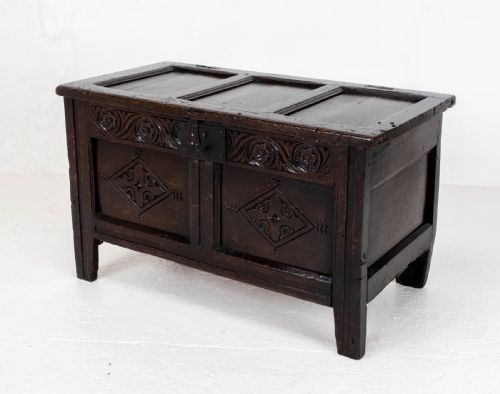 LATE C17TH CAROLEAN SMALL DARK OAK PANELLED COFFER CHARLES II JACOBEAN - ADDITIONAL PHOTO 10