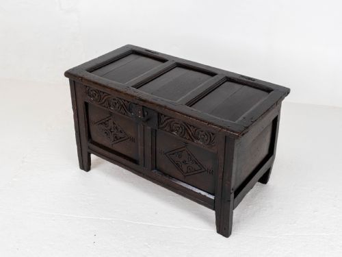 LATE C17TH CAROLEAN SMALL DARK OAK PANELLED COFFER CHARLES II JACOBEAN - ADDITIONAL PHOTO 11