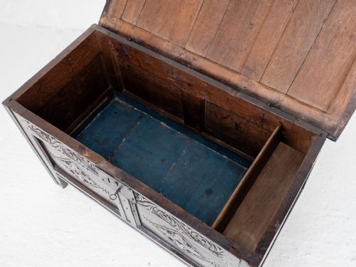 LATE C17TH CAROLEAN SMALL DARK OAK PANELLED COFFER CHARLES II JACOBEAN - ADDITIONAL PHOTO 14
