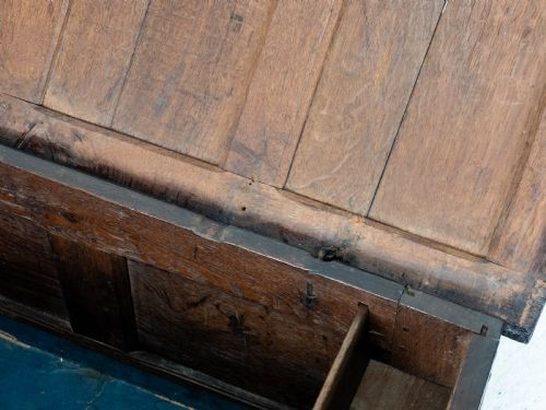 LATE C17TH CAROLEAN SMALL DARK OAK PANELLED COFFER CHARLES II JACOBEAN - ADDITIONAL PHOTO 16