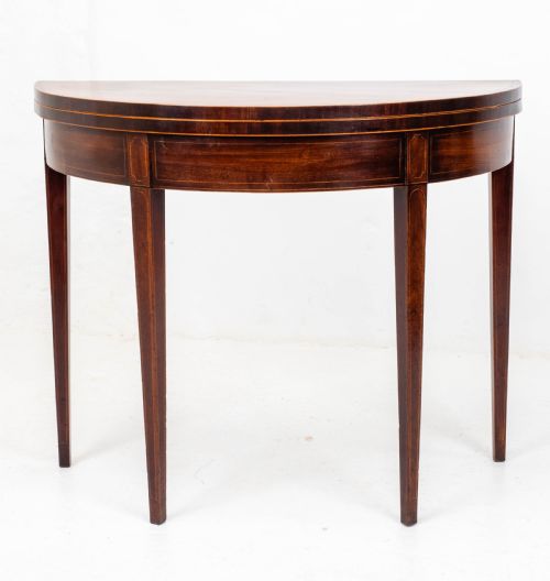 george iii demilune mahogany inlaid console cardgames table - CATEGORY: ANTIQUE TABLES - DATED 18TH CENTURY