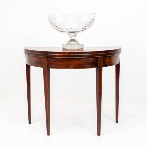 GEORGE III DEMILUNE MAHOGANY INLAID CONSOLE CARDGAMES TABLE - ADDITIONAL PHOTO 1