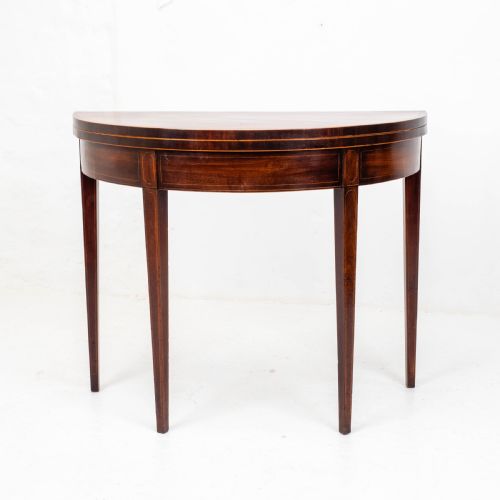 GEORGE III DEMILUNE MAHOGANY INLAID CONSOLE CARDGAMES TABLE - ADDITIONAL PHOTO 2