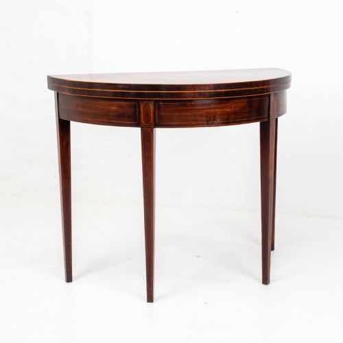 GEORGE III DEMILUNE MAHOGANY INLAID CONSOLE CARDGAMES TABLE - ADDITIONAL PHOTO 3