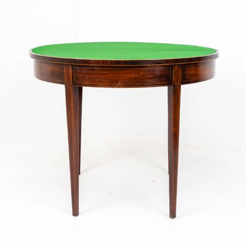 GEORGE III DEMILUNE MAHOGANY INLAID CONSOLE CARDGAMES TABLE - ADDITIONAL PHOTO 5