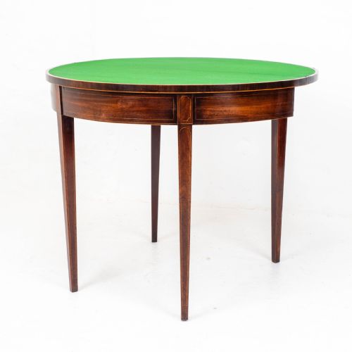 GEORGE III DEMILUNE MAHOGANY INLAID CONSOLE CARDGAMES TABLE - ADDITIONAL PHOTO 6