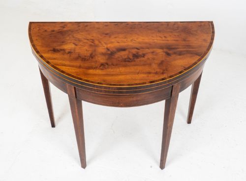 GEORGE III DEMILUNE MAHOGANY INLAID CONSOLE CARDGAMES TABLE - ADDITIONAL PHOTO 7