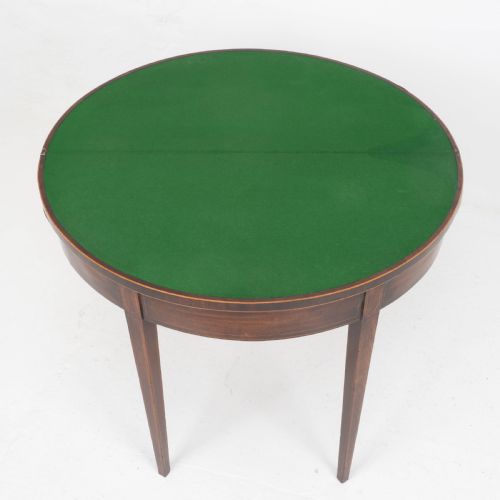 GEORGE III DEMILUNE MAHOGANY INLAID CONSOLE CARDGAMES TABLE - ADDITIONAL PHOTO 9