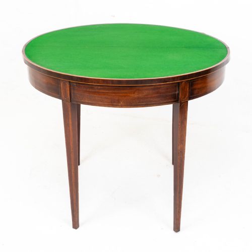 GEORGE III DEMILUNE MAHOGANY INLAID CONSOLE CARDGAMES TABLE - ADDITIONAL PHOTO 11