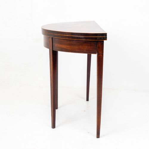 GEORGE III DEMILUNE MAHOGANY INLAID CONSOLE CARDGAMES TABLE - ADDITIONAL PHOTO 12