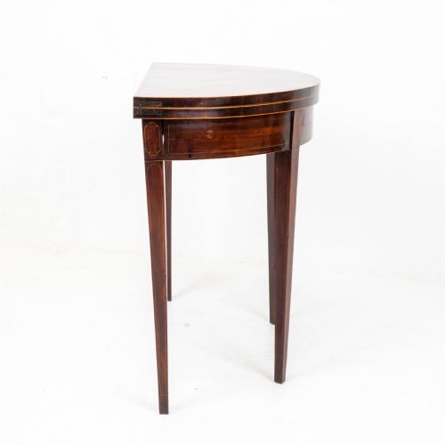 GEORGE III DEMILUNE MAHOGANY INLAID CONSOLE CARDGAMES TABLE - ADDITIONAL PHOTO 13