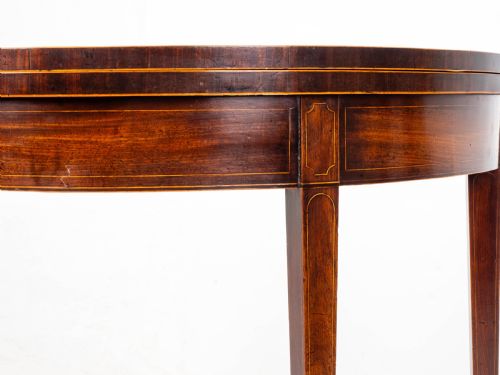 GEORGE III DEMILUNE MAHOGANY INLAID CONSOLE CARDGAMES TABLE - ADDITIONAL PHOTO 15
