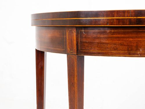 GEORGE III DEMILUNE MAHOGANY INLAID CONSOLE CARDGAMES TABLE - ADDITIONAL PHOTO 16