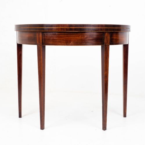 GEORGE III DEMILUNE MAHOGANY INLAID CONSOLE CARDGAMES TABLE - ADDITIONAL PHOTO 17