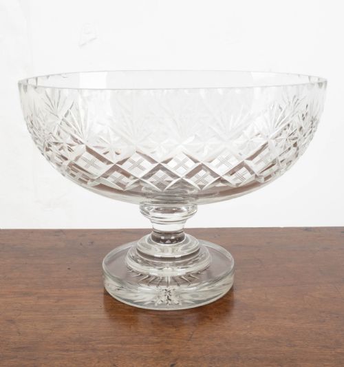 victorian large crystal cut glass oval pedestal bowl centrepiece c19th - CATEGORY: ANTIQUE GLASS - DATED VICTORIAN