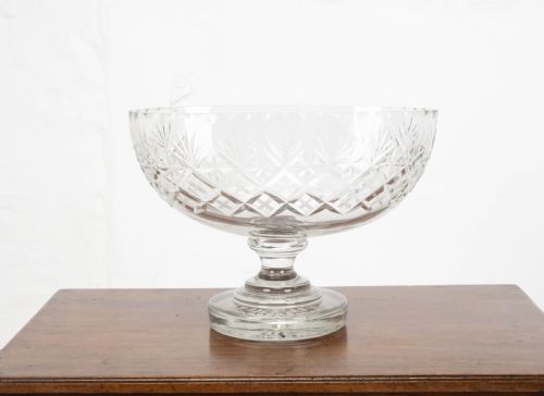 VICTORIAN LARGE CRYSTAL CUT GLASS OVAL PEDESTAL BOWL CENTREPIECE C19TH - ADDITIONAL PHOTO 1