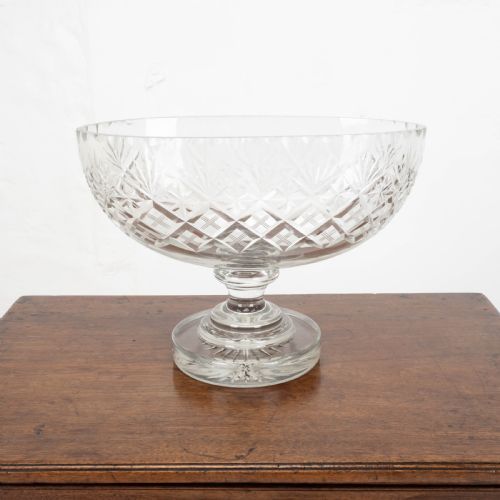 VICTORIAN LARGE CRYSTAL CUT GLASS OVAL PEDESTAL BOWL CENTREPIECE C19TH - ADDITIONAL PHOTO 2