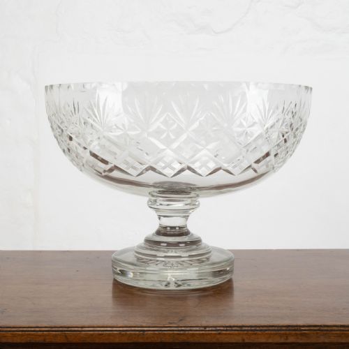 VICTORIAN LARGE CRYSTAL CUT GLASS OVAL PEDESTAL BOWL CENTREPIECE C19TH - ADDITIONAL PHOTO 3