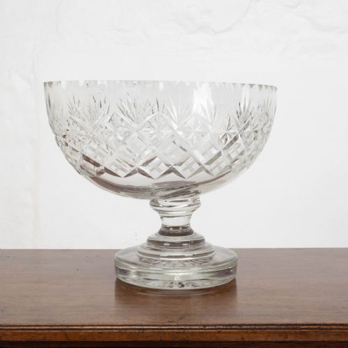 VICTORIAN LARGE CRYSTAL CUT GLASS OVAL PEDESTAL BOWL CENTREPIECE C19TH - ADDITIONAL PHOTO 4