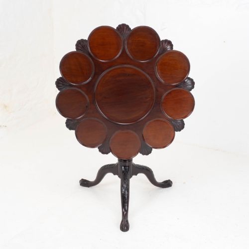 GEORGIAN LOBED TOP CARVED MAHOGANY BIRDCAGE TRIPOD SUPPER TABLE C18TH - ADDITIONAL PHOTO 1
