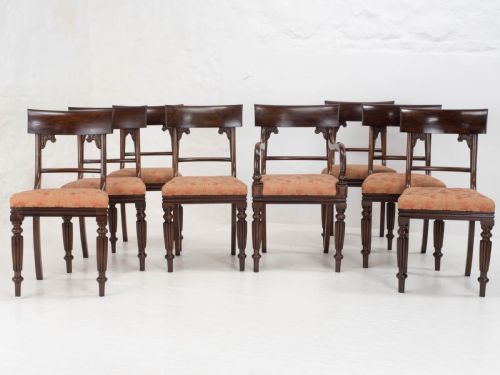 SET OF 8 REGENCY WILLIAM IV BAR BACK MAHOGANY DINING CHAIRS CARVER - ADDITIONAL PHOTO 1