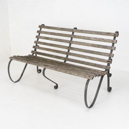 victorian strapwork iron slatted garden bench c19th - CATEGORY: ANTIQUE FURNITURE - DATED VICTORIAN