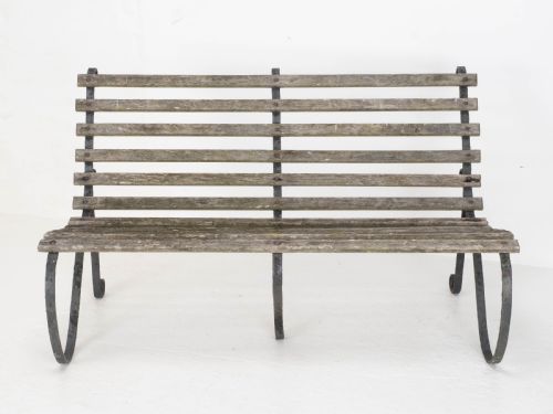 VICTORIAN STRAPWORK IRON SLATTED GARDEN BENCH C19TH - ADDITIONAL PHOTO 2
