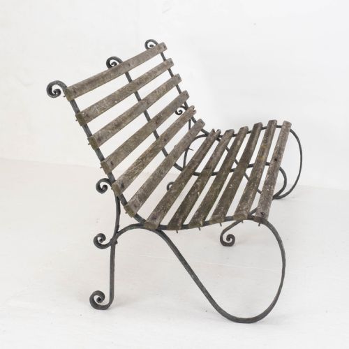VICTORIAN STRAPWORK IRON SLATTED GARDEN BENCH C19TH - ADDITIONAL PHOTO 3
