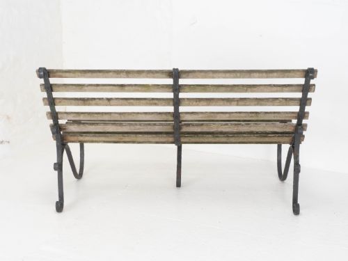 VICTORIAN STRAPWORK IRON SLATTED GARDEN BENCH C19TH - ADDITIONAL PHOTO 5