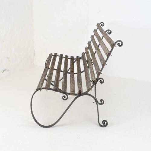 VICTORIAN STRAPWORK IRON SLATTED GARDEN BENCH C19TH - ADDITIONAL PHOTO 6