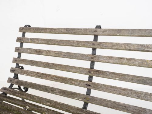 VICTORIAN STRAPWORK IRON SLATTED GARDEN BENCH C19TH - ADDITIONAL PHOTO 13