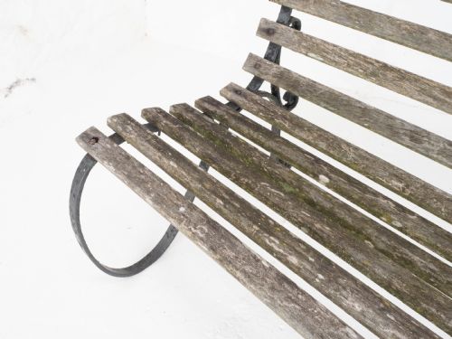VICTORIAN STRAPWORK IRON SLATTED GARDEN BENCH C19TH - ADDITIONAL PHOTO 14