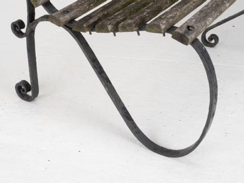 VICTORIAN STRAPWORK IRON SLATTED GARDEN BENCH C19TH - ADDITIONAL PHOTO 16