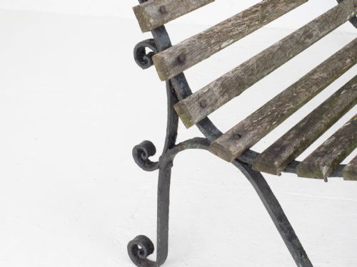 VICTORIAN STRAPWORK IRON SLATTED GARDEN BENCH C19TH - ADDITIONAL PHOTO 17