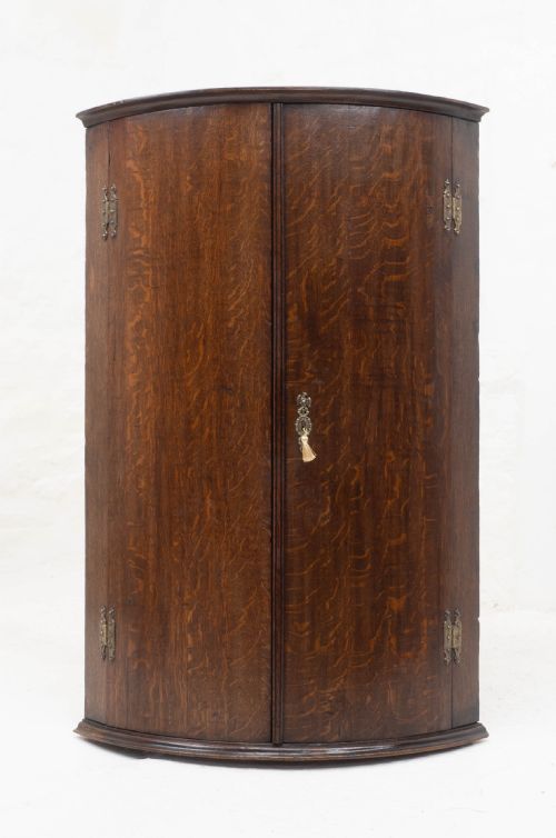 george iii oak bow front wall hanging corner cabinet georgian - CATEGORY: ANTIQUE CUPBOARDS - DATED 18TH CENTURY