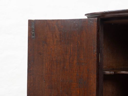 GEORGE III OAK BOW FRONT WALL HANGING CORNER CABINET GEORGIAN - ADDITIONAL PHOTO 5