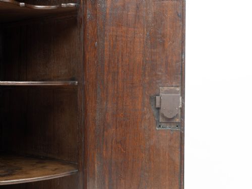 GEORGE III OAK BOW FRONT WALL HANGING CORNER CABINET GEORGIAN - ADDITIONAL PHOTO 6