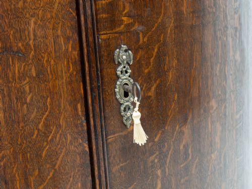 GEORGE III OAK BOW FRONT WALL HANGING CORNER CABINET GEORGIAN - ADDITIONAL PHOTO 12