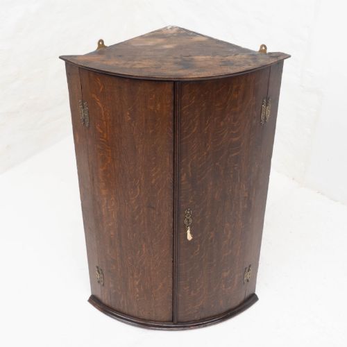 GEORGE III OAK BOW FRONT WALL HANGING CORNER CABINET GEORGIAN - ADDITIONAL PHOTO 19