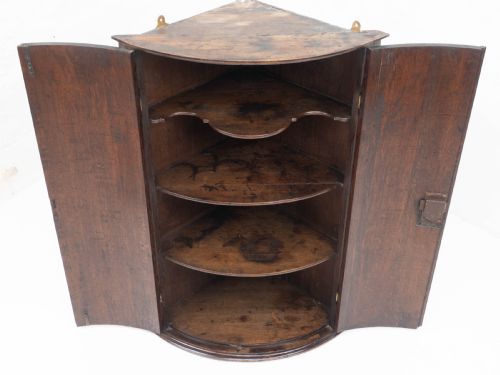 GEORGE III OAK BOW FRONT WALL HANGING CORNER CABINET GEORGIAN - ADDITIONAL PHOTO 20
